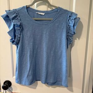 Jane and Delancey Blue Ruffle Sleeve Tee